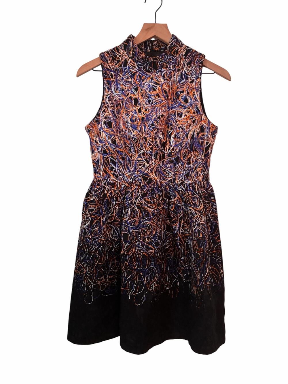 Freeway Anthropologie Abstract String Multicolor Fit and Flare Dress Size Small